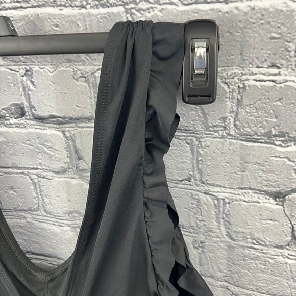 Catalina Swimwear Black 1 Piece Swimsuit Size M Ruffle Smocked Deep Plunge NWT - Picture 4 of 12